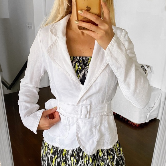 🐚 H&M WHITE LINEN BELTED BLAZER JACKET! - Picture 5 of 14